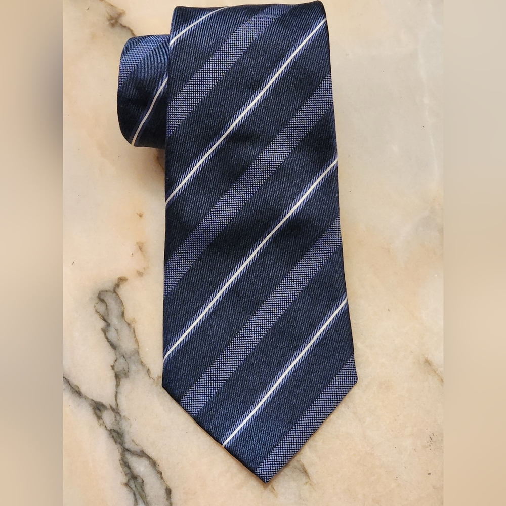 Armani Collezioni Navy Blue Striped Tie